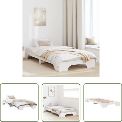 Letto in pino massello -  Struttura del letto Bianco 100 x 200 cm Pino massello