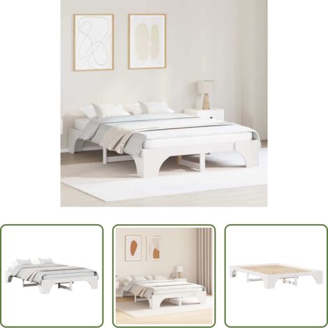 Letto in pino massello -  Struttura del letto Bianco 140 x 200 cm Pino massello