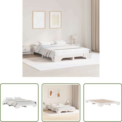 Letto in pino massello -  Struttura del letto Bianco 160 x 200 cm Pino massello