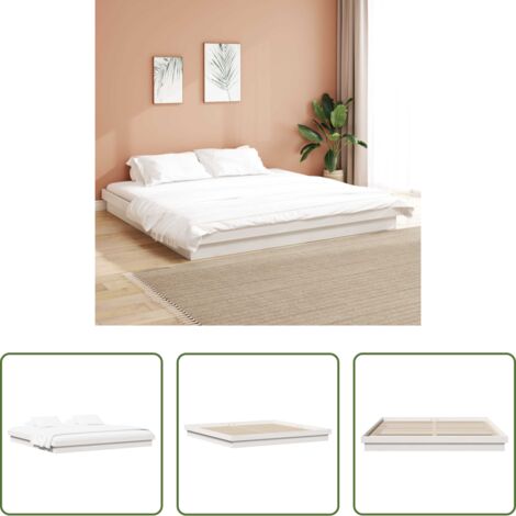 Letto in pino massello -  Struttura del letto Bianco 200 x 200 cm Pino massello