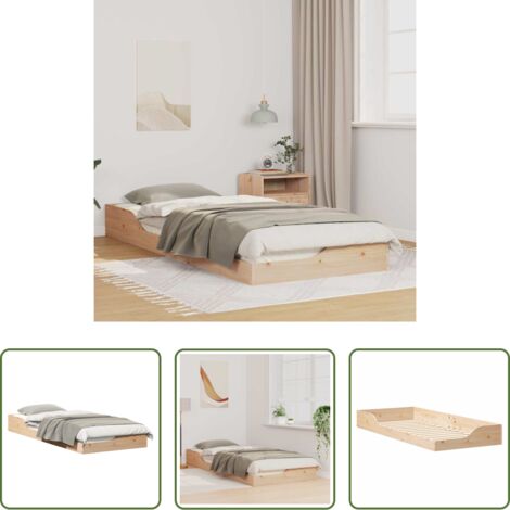 Letto in pino massello -  Struttura del letto Marrone 100 x 220 cm Pino massello