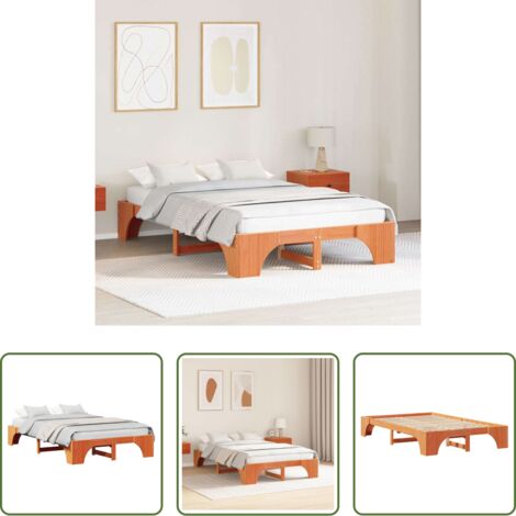 Letto in pino massello -  Struttura del letto Marrone cerato 140 x 190 cm Pino massello