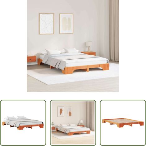Letto in pino massello -  Struttura del letto Marrone cerato 140 x 200 cm Pino massello