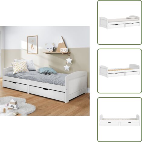 Letto in pino - vidaXL Dormeuse 2 Cassetti Bianca 90x200 cm Legno Massello Pino IRUN -