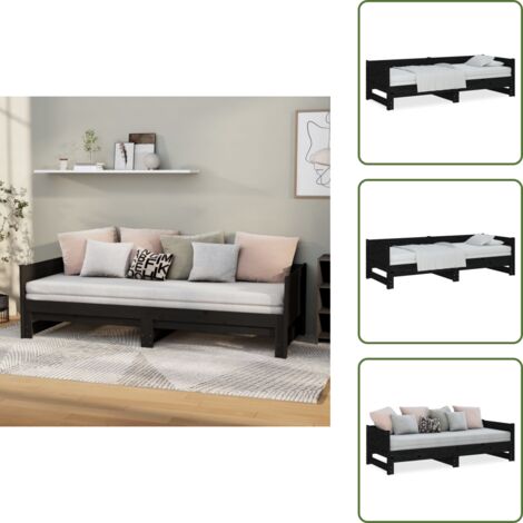 Letto in pino - vidaXL Dormeuse Estraibile Nera in Legno Massello di Pino 2x(90x200)cm - Letto multifunzionale