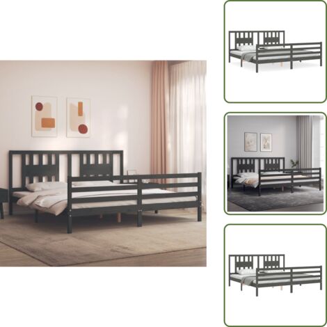 Letto in pino - vidaXL Giroletto con Testiera Grigio 200x200 cm in Legno Massello -