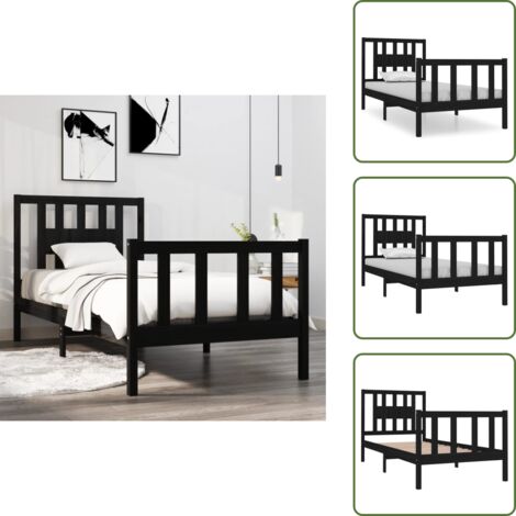 Letto in pino - vidaXL Giroletto in Legno Massello Nero 75x190 cm Small Single -
