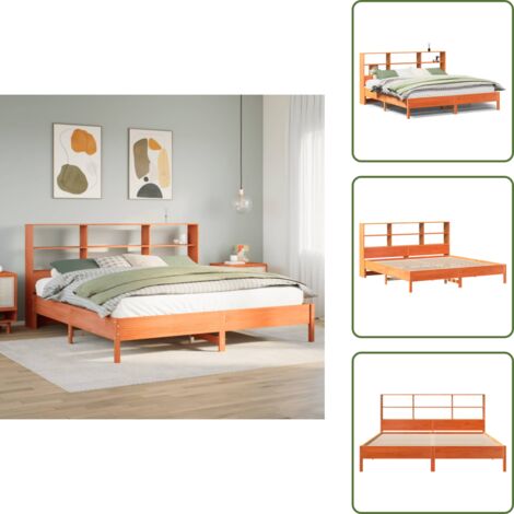 Letto in pino - vidaXL Letto Libreria senza Materasso Marrone Cera 180x200 cm in Pino -