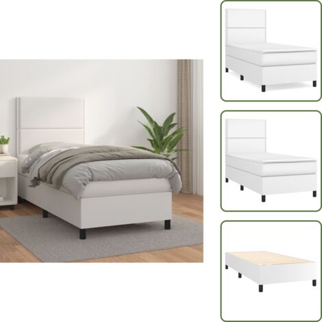 Letto in similpelle - vidaXL Giroletto a Molle con Materasso Bianco 100x200 cm in Similpelle - Letto con materasso a molle insacchettate