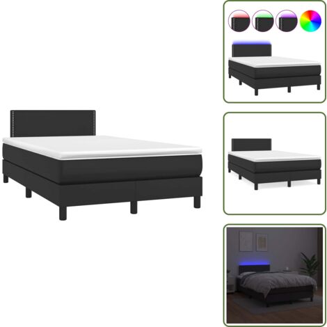 Letto in similpelle - vidaXL Letto a Molle con Materasso e LED Nero 120x190 cm in Similpelle - Letto con testiera regolabile