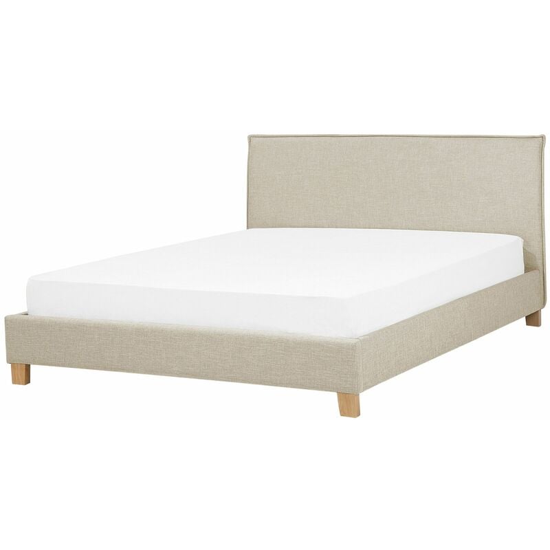 Letto Imbottito Tessuto Beige Rete a Doghe e Testata Alta 140 x 200 cm Sennez