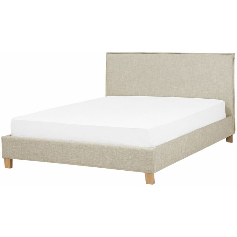 Letto Imbottito Tessuto Beige Rete a Doghe e Testata Alta 160 x 200 cm Sennez