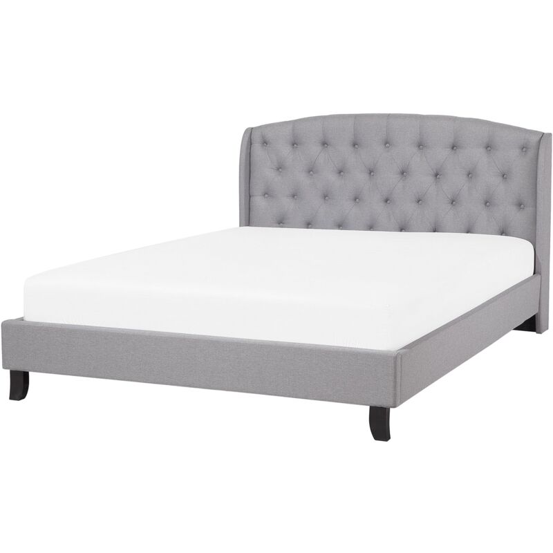 Beliani Letto Matrimoniale In Tessuto Grigio Chiaro Stile Chesterfi...