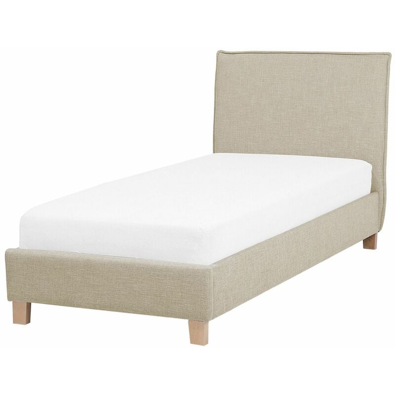 Letto Imbottito Tessuto Beige Rete a Doghe e Testata Alta 90 x 200 cm Sennez