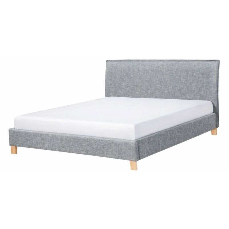 Letto Imbottito Tessuto Grigio Rete a Doghe e Testata Alta 140 x 200 cm Sennez