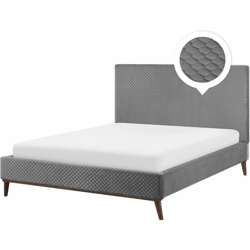 Letto Imbottito Velluto Grigio Rete Doghe Testiera Imbottita 160 x 200 cm Bayonne