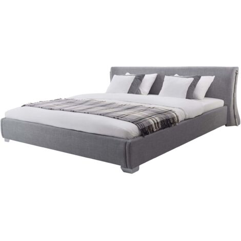 Letto in Tessuto Grigio con Testiera Curva Rete a Doghe 140 x 200 cm Paris