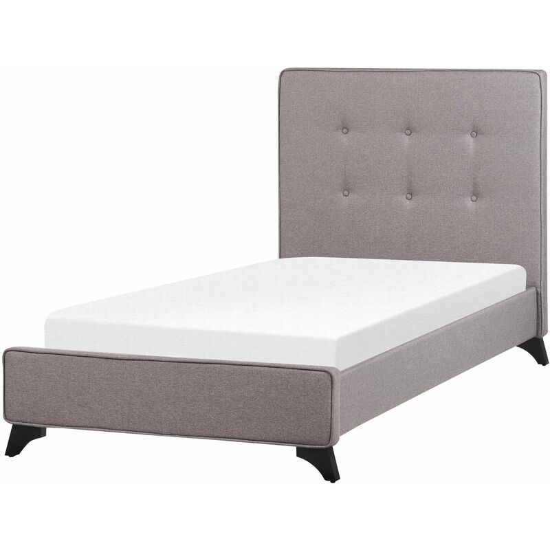 Letto Imbottito Grigio Rete Doghe Testata Alta Piedini Legno 90 x 200 cm Ambassador