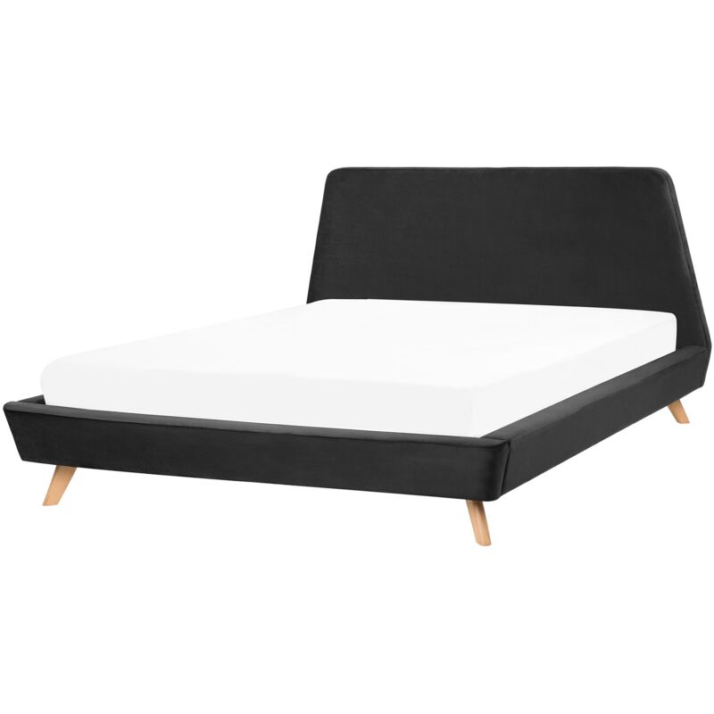 Letto in Velluto Nero a Doghe Testiera Alta Inclinata 160 x 200 cm Vienne