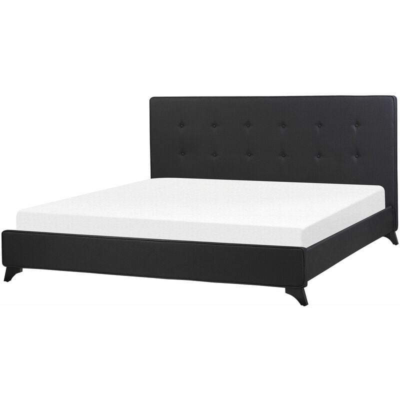 Letto Imbottito Nero Rete Doghe Testata Alta Piedini Legno 180 x 200 cm Ambassador