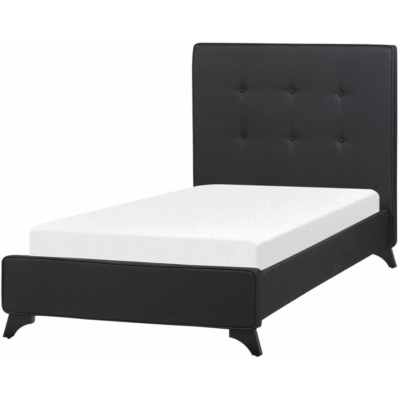 Letto Imbottito Nero Rete Doghe Testata Alta Piedini Legno 90 x 200 cm Ambassador