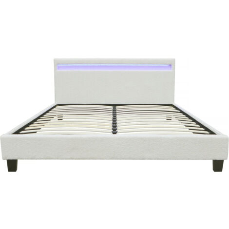 Letto in tessuto riccio "Maria" con LED 140x190cm - Crema