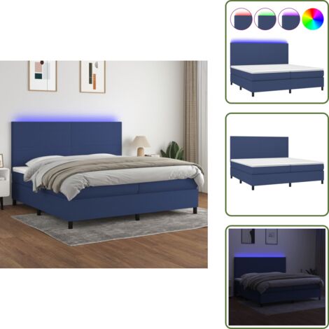 Letto in tessuto - vidaXL Letto a Molle Materasso e LED Blu 200x200cm in Tessuto - Materasso con LED