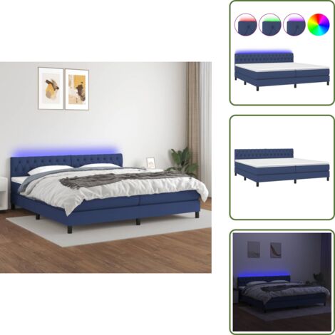 Letto in tessuto - vidaXL Letto a Molle Materasso e LED Blu 200x200cm in Tessuto - Materasso con LED
