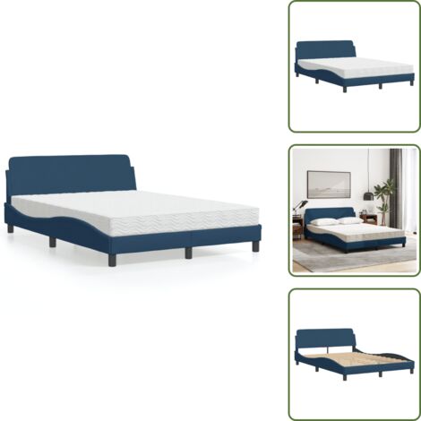 Letto in tessuto - vidaXL Letto con Materasso Dover Blu 120x200 cm in Tessuto - Materasso in schiuma PU