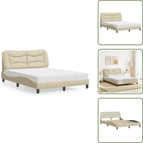 Letto in tessuto - vidaXL Letto con Materasso Hvar Crema 120x200 cm in Tessuto - Materasso H2
