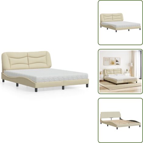 Letto in tessuto - vidaXL Letto con Materasso Hvar Crema 160x200 cm in Tessuto - Materasso H2