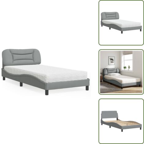 Letto in tessuto - vidaXL Letto con Materasso Hvar Grigio Chiaro 100x200 cm in Tessuto - Materasso in schiuma PU