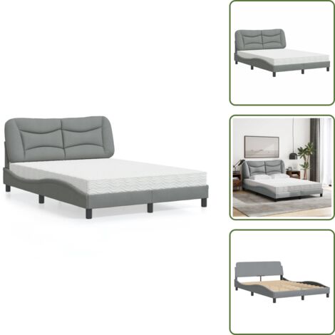 Letto in tessuto - vidaXL Letto con Materasso Hvar Grigio Chiaro 120x200cm Tessuto - Materasso H2