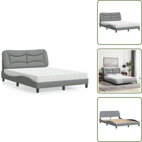 Letto in tessuto - vidaXL Letto con Materasso Hvar Grigio Chiaro 140x200cm Tessuto - Materasso H2