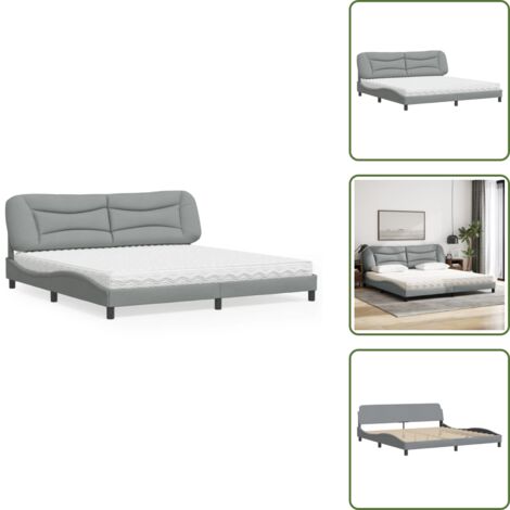 Letto in tessuto - vidaXL Letto con Materasso Hvar Grigio Chiaro 200x200 cm in Tessuto - Materasso H2