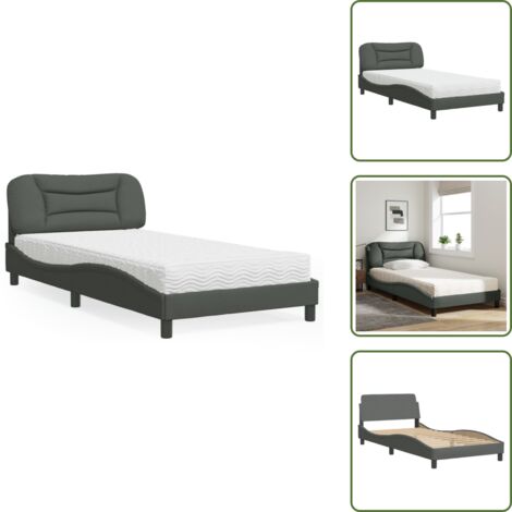Letto in tessuto - vidaXL Letto con Materasso Hvar Grigio Scuro 100x200 cm in Tessuto - Materasso H2