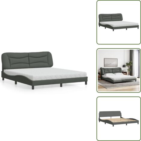 Letto in tessuto - vidaXL Letto con Materasso Hvar Grigio Scuro 180x200 cm Tessuto - Materasso H2