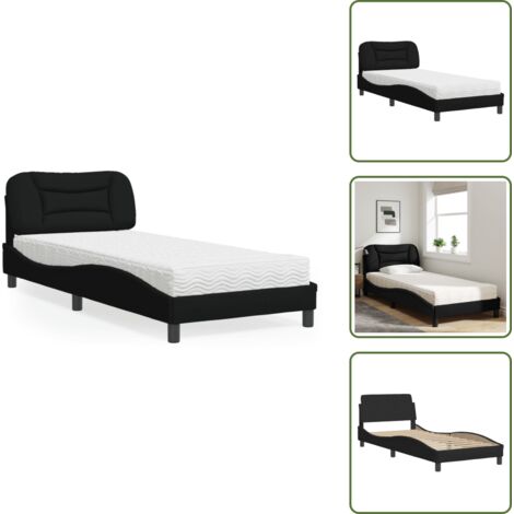 Letto in tessuto - vidaXL Letto con Materasso Hvar Nero 90x200 cm in Tessuto - Materasso H2