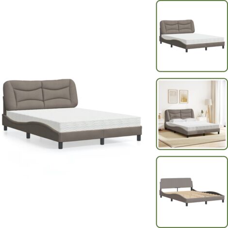 Letto in tessuto - vidaXL Letto con Materasso Hvar Tortora 120x200 cm in Tessuto - Materasso H2 H3