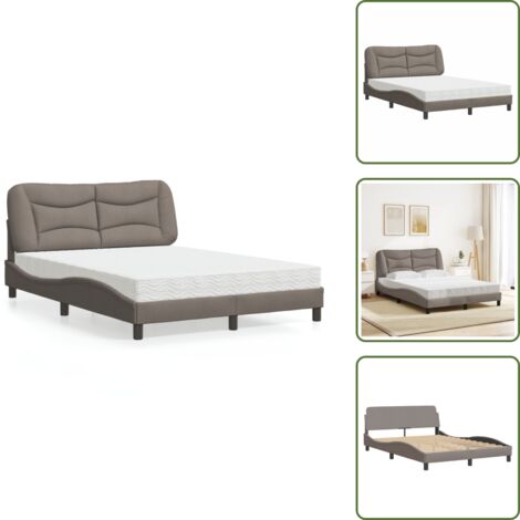 Letto in tessuto - vidaXL Letto con Materasso Hvar Tortora 140x190 cm in Tessuto - Materasso H2