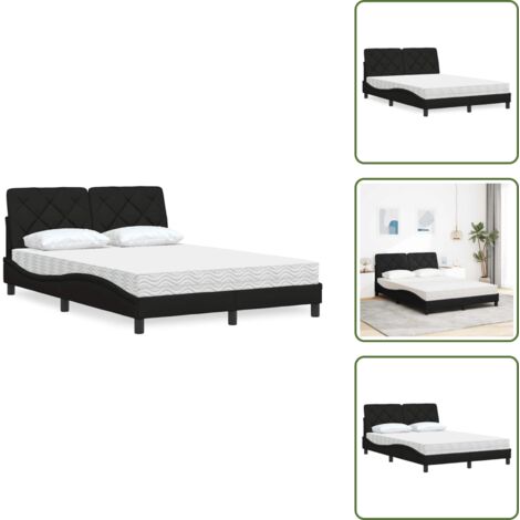 Letto in tessuto - vidaXL Letto con Materasso Nero 120x200 cm in Tessuto - Letto con cuscino testiera