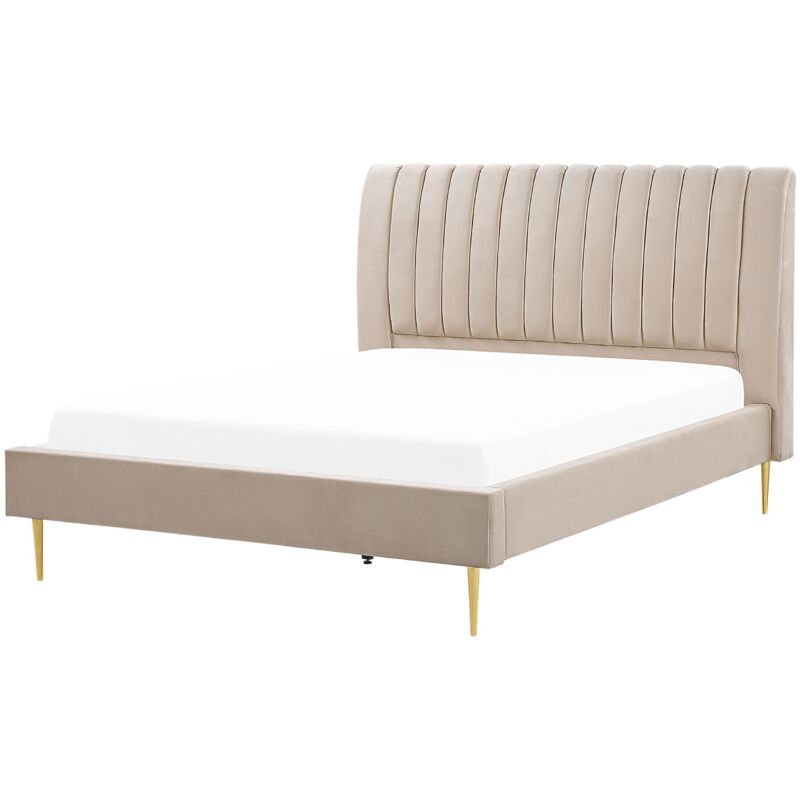 Letto Imbottito Velluto Beige Sabbia E Oro Rete A Doghe Testiera Al...