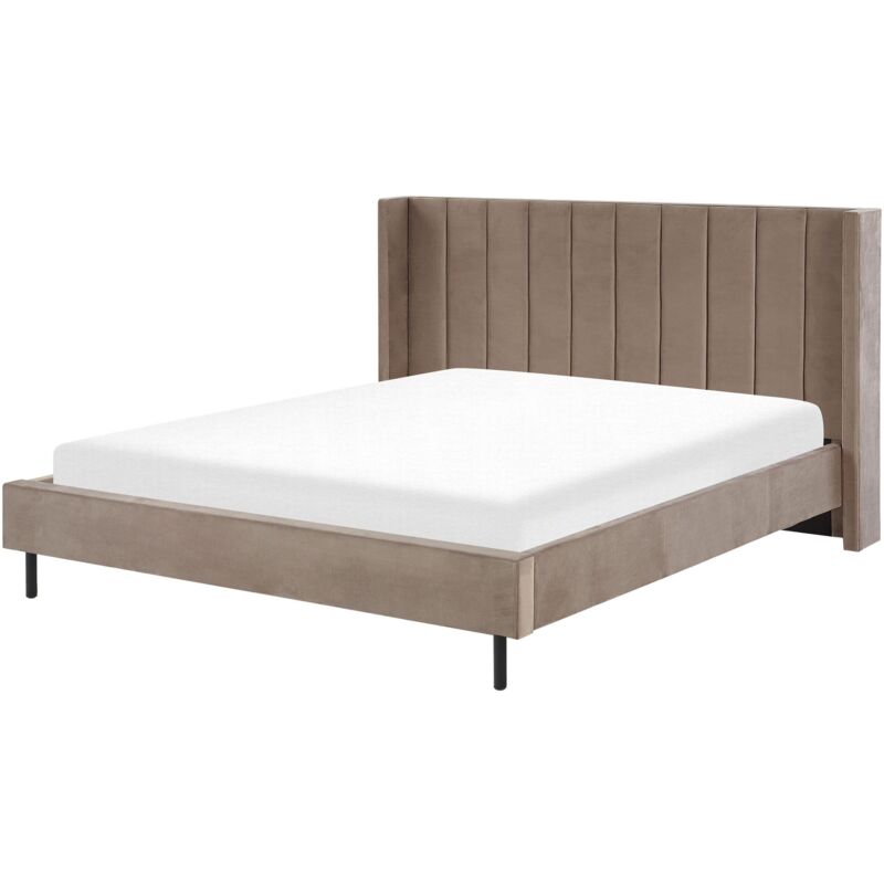 Beliani Letto Matrimoniale Con Doghe 180 X 200 Cm Velluto Tortora V...