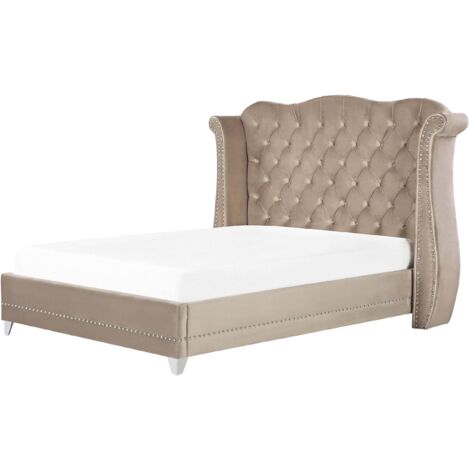 Letto in velluto tortora 180 x 200 cm testiera alta decorata Ayette