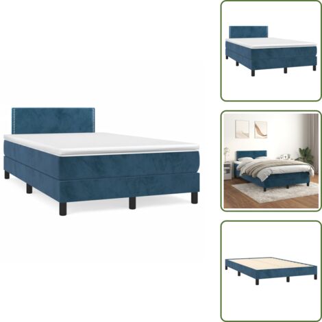 Letto in velluto - vidaXL Giroletto a Molle con Materasso Blu Scuro 120x190 cm in Velluto - Letto con materasso a molle insacchettate