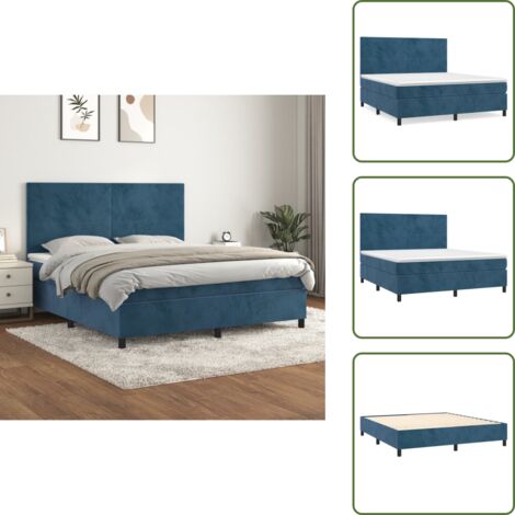 Letto in velluto - vidaXL Giroletto a Molle con Materasso Blu Scuro 180x200 cm in Velluto - Letto con materasso a molle insacchettate