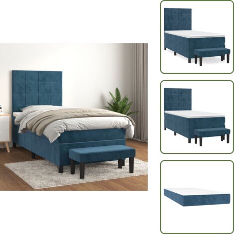 Letto in velluto - vidaXL Giroletto a Molle con Materasso Blu Scuro 90x190 cm in Velluto - Letto con materasso a molle insacchettate