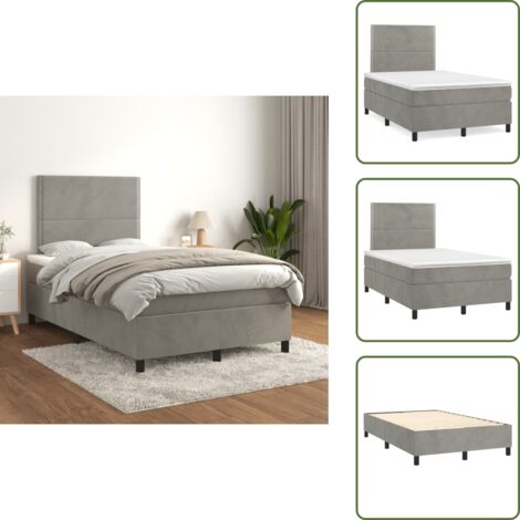 Letto in velluto - vidaXL Giroletto a Molle con Materasso Grigio Chiaro 120x200cm Velluto - Letto con materasso a molle insacchettate