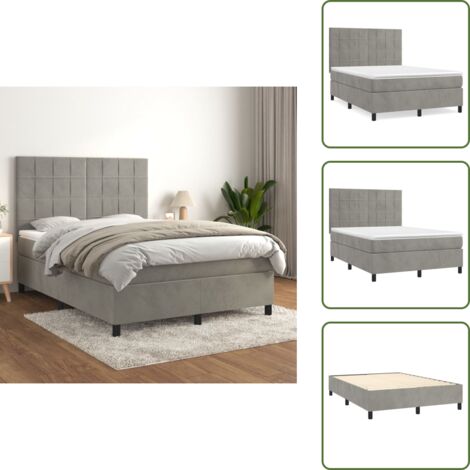 Letto in velluto - vidaXL Giroletto a Molle con Materasso Grigio Chiaro 140x190cm Velluto - Letto con materasso morbido