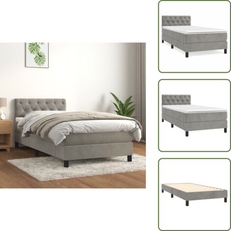 Letto in velluto - vidaXL Giroletto a Molle con Materasso Grigio Chiaro 80x200 cm Velluto - Letto con materasso a molle insacchettate